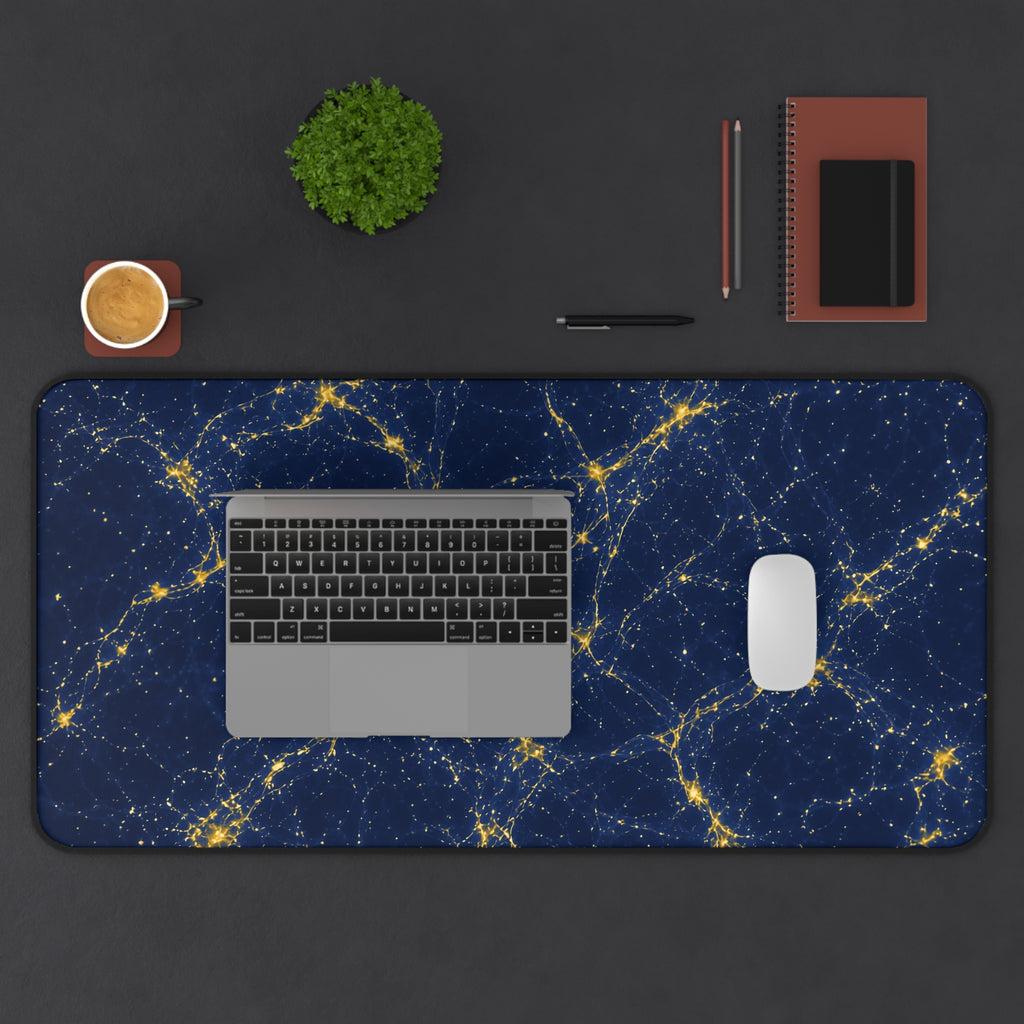 Neon Mycelium - Mustard Navy Desk Mat