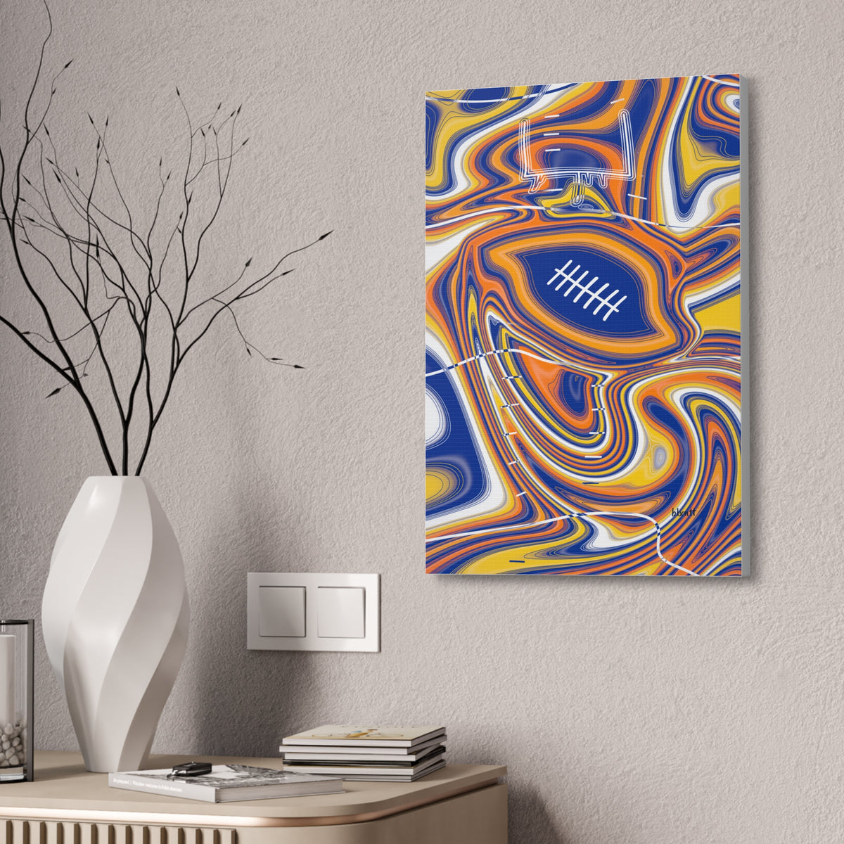 Royal Blue & Yellow Trippy Football Glossy Canvas