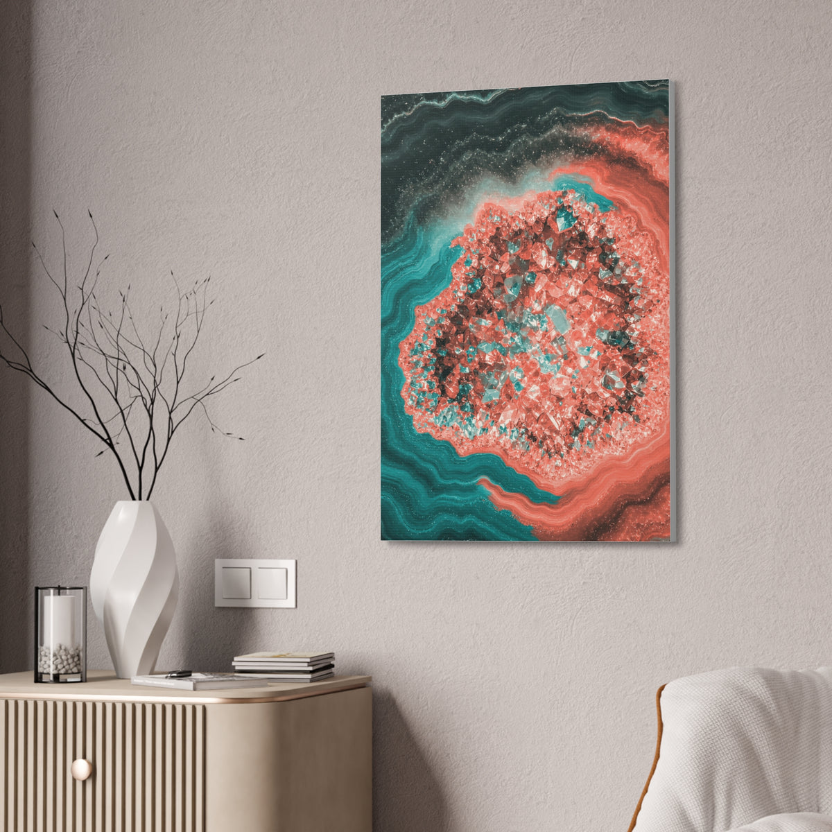 Geode Core - Coral Teal Glossy Canvas