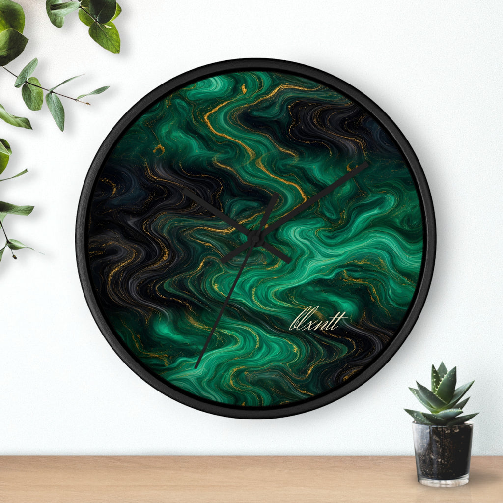 Emerald & Black Marble Wall Clock