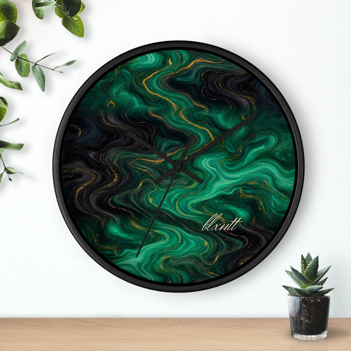 Emerald & Black Marble Wall Clock