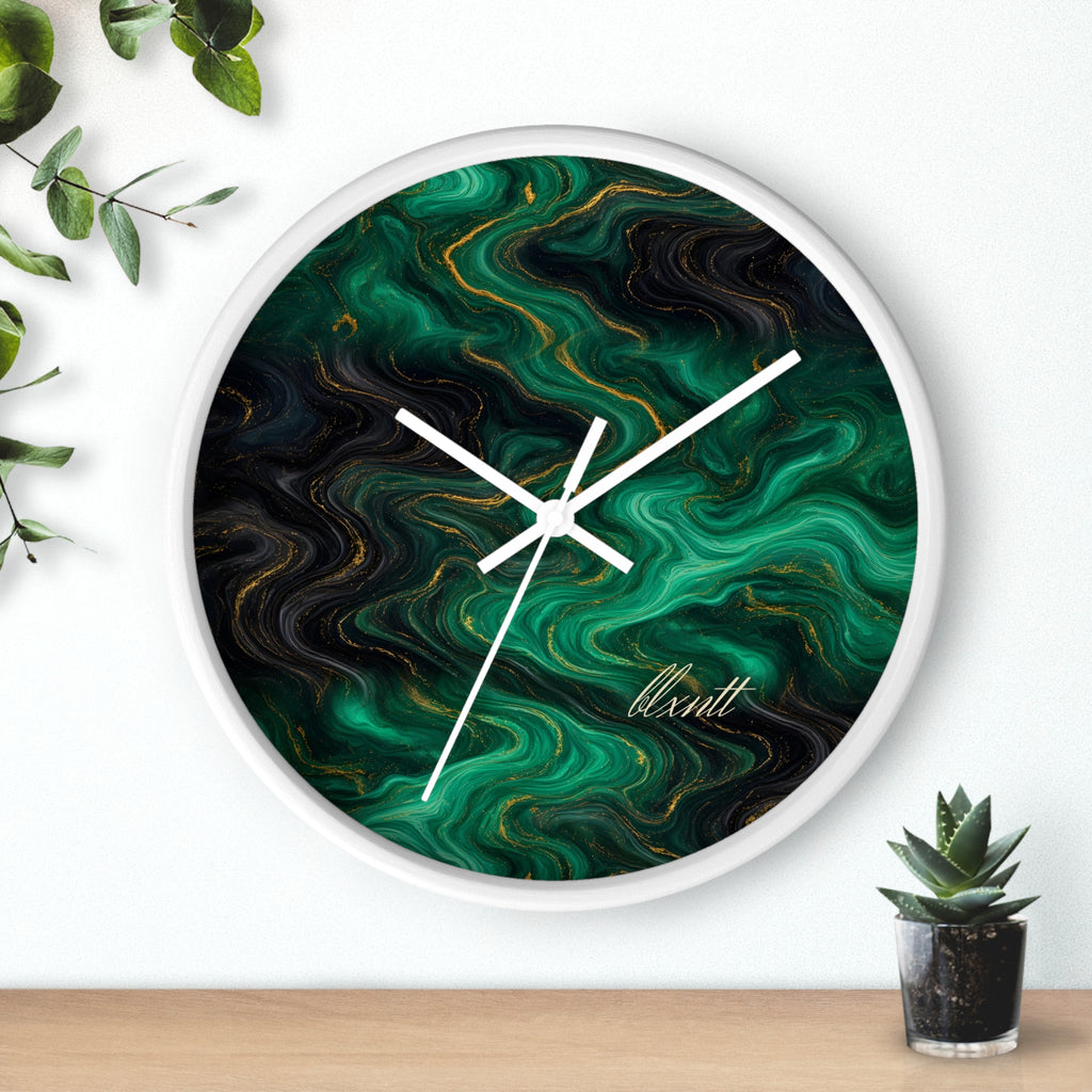 Emerald & Black Marble Wall Clock