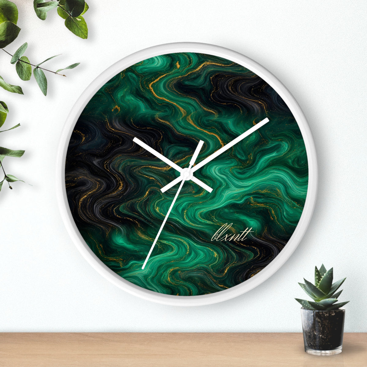Emerald & Black Marble Wall Clock