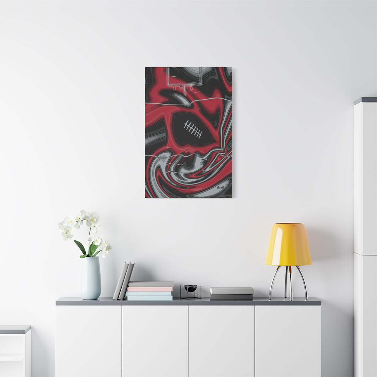 Red, Black & Silver Trippy Football Canvas