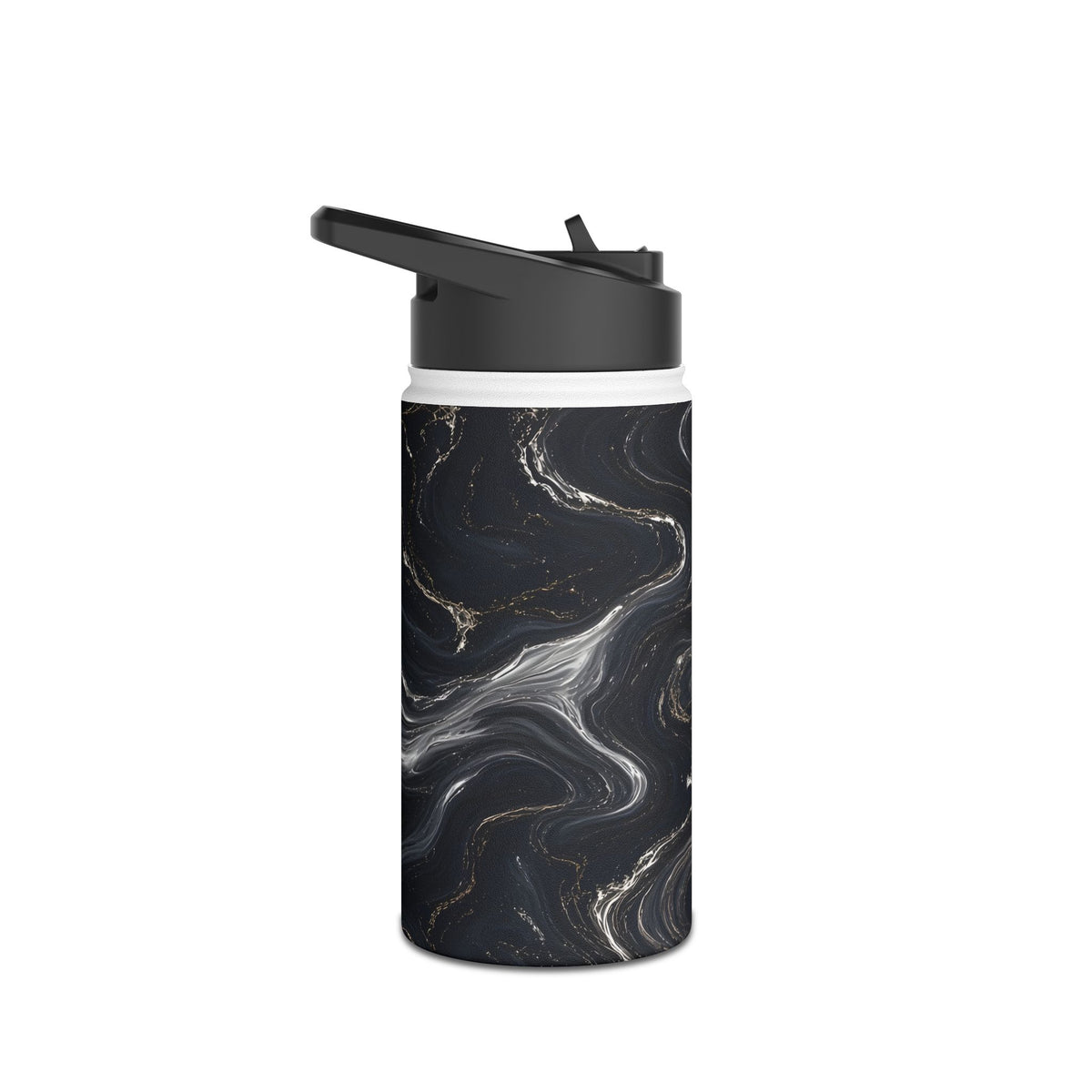 Black & Silver Marble Water Bottle