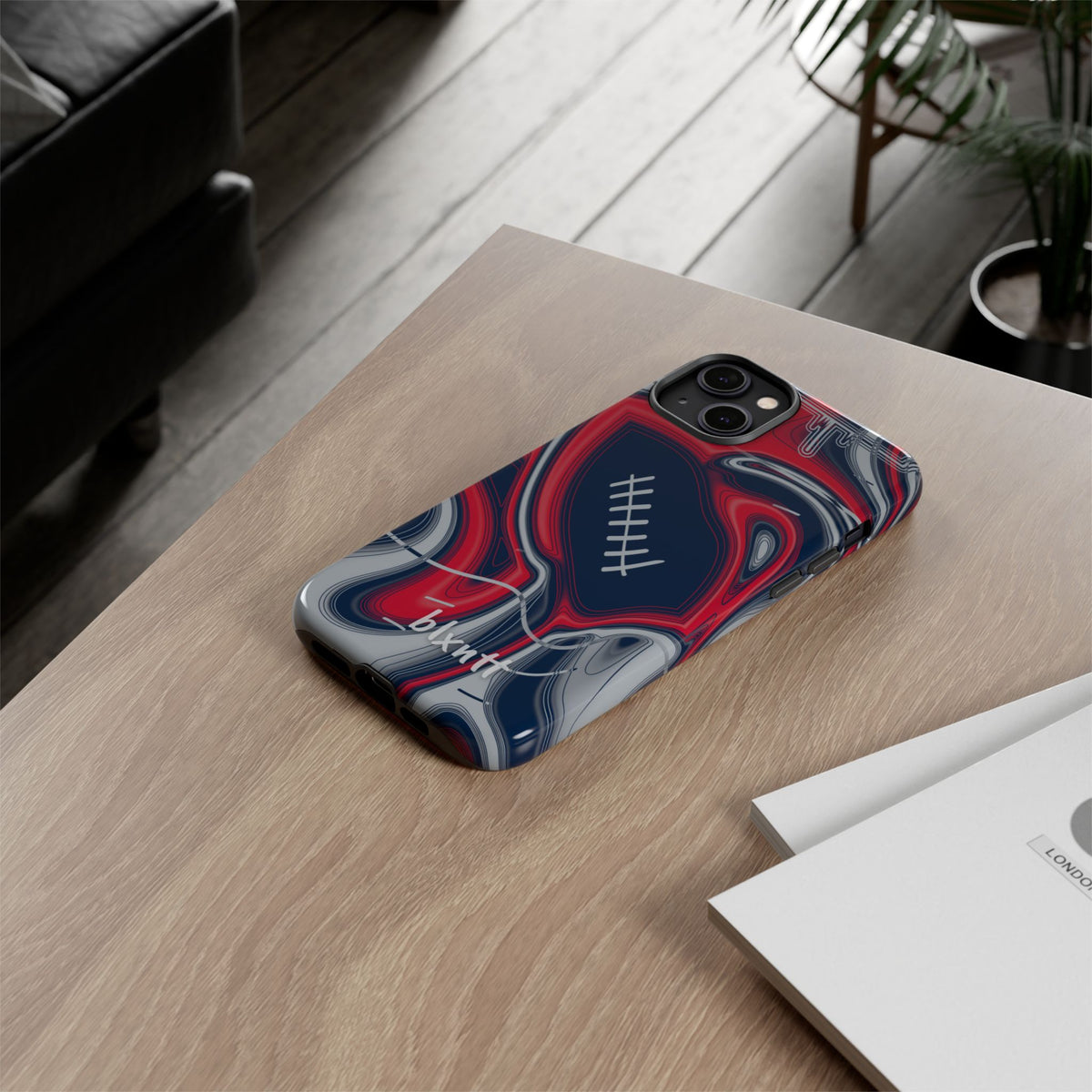 Navy, Red & Silver Trippy Football Phone Case