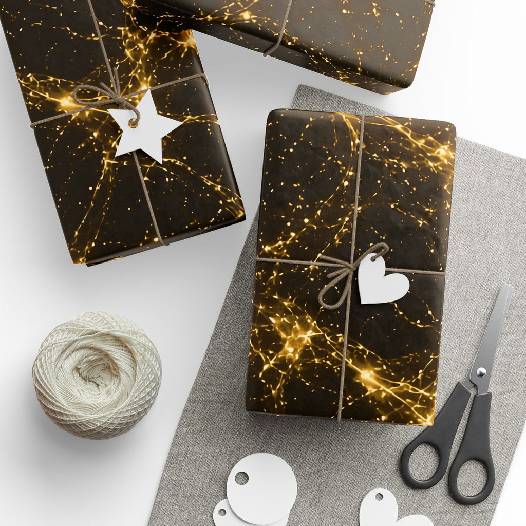 Neon Mycelium - Gold Filigree Wrapping Paper