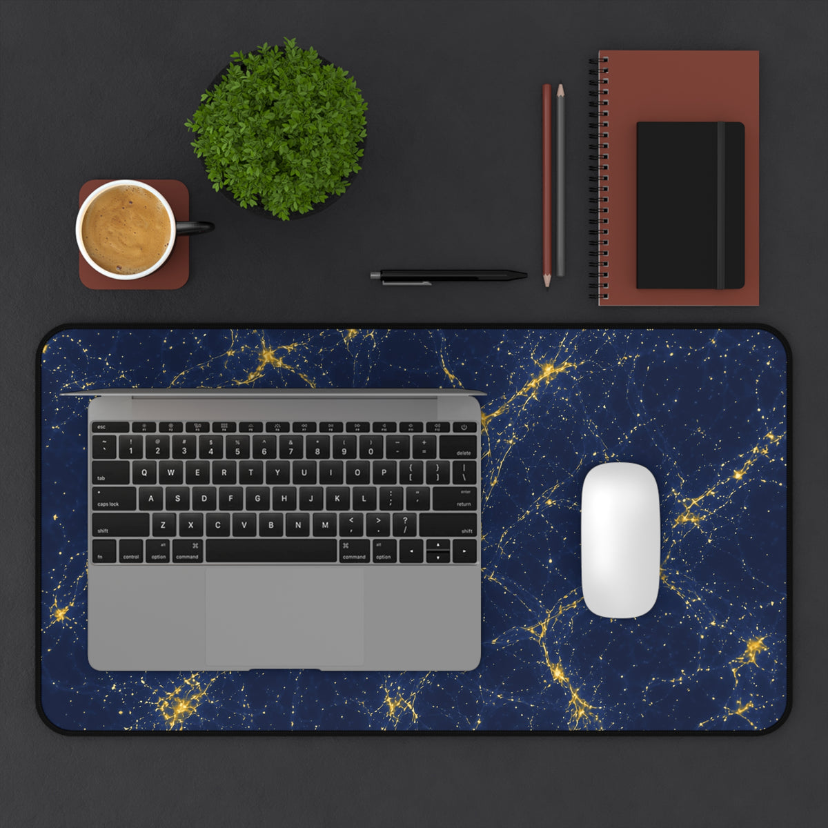 Neon Mycelium - Mustard Navy Desk Mat