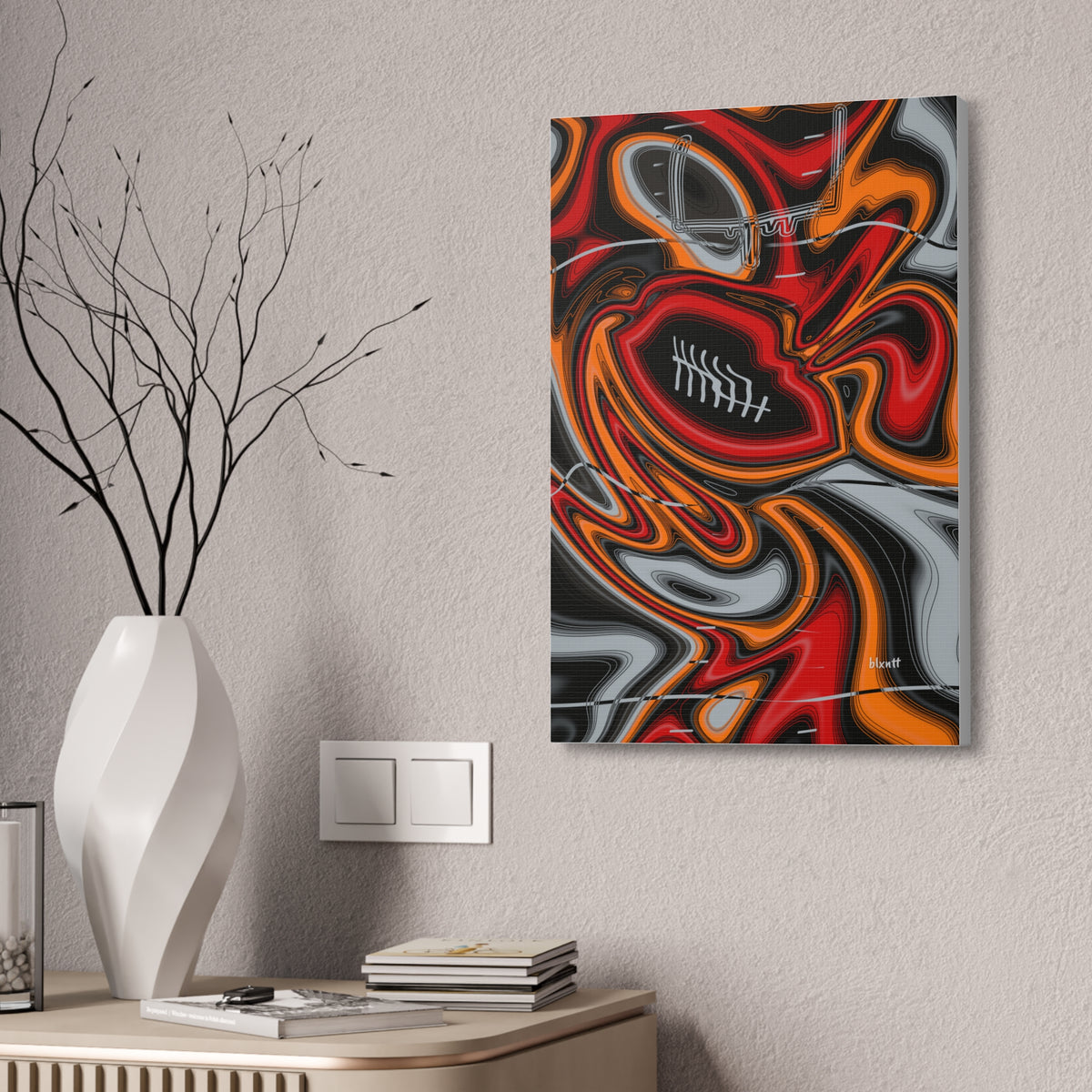Red, Orange & Pewter Trippy Football Glossy Canvas