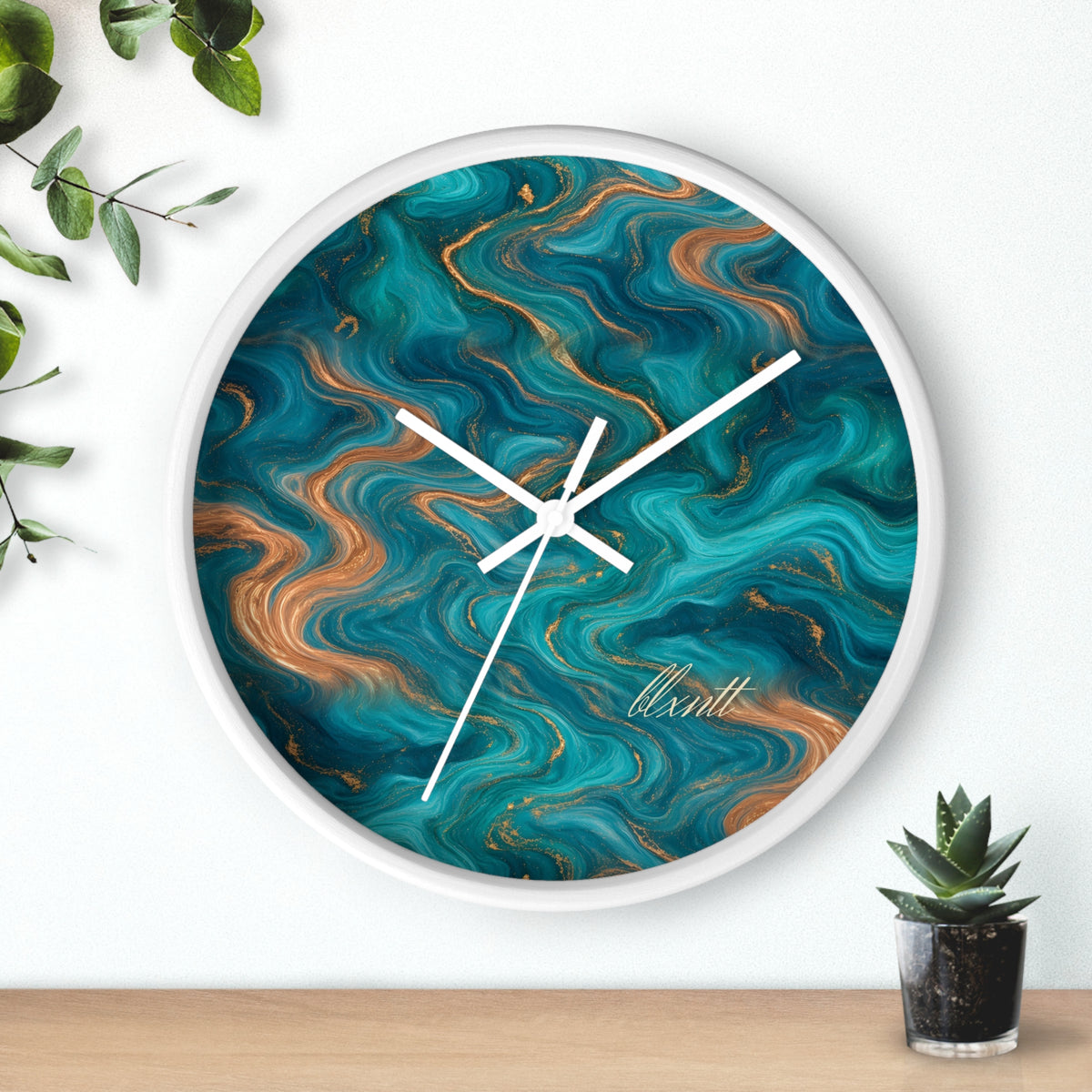 Turquoise & Copper Marble Wall Clock