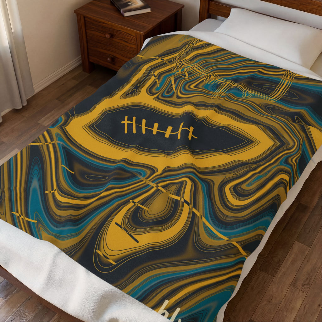 Black, Gold & Teal Trippy Football Blanket