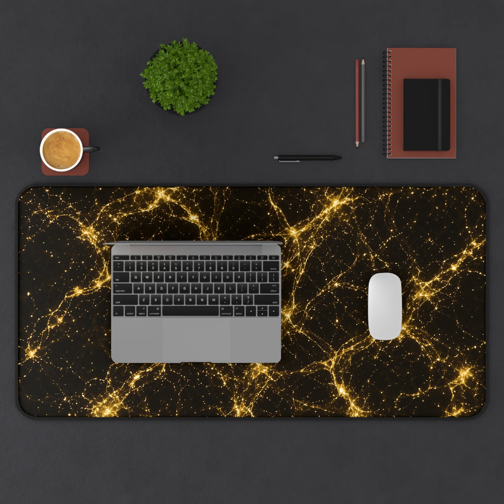 Neon Mycelium - Gold Filigree Desk Mat