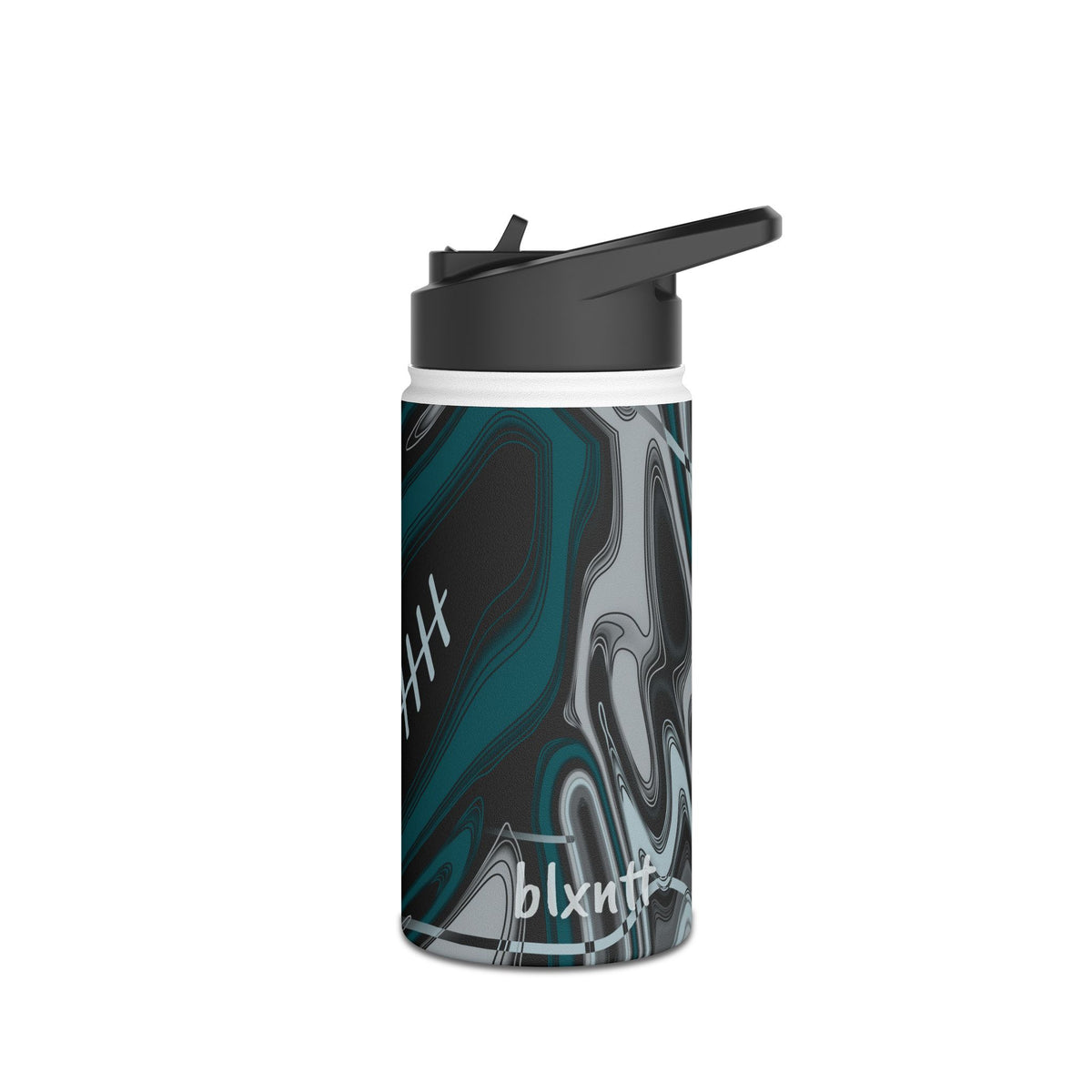 Midnight Green & Silver Trippy Football Water Bottle