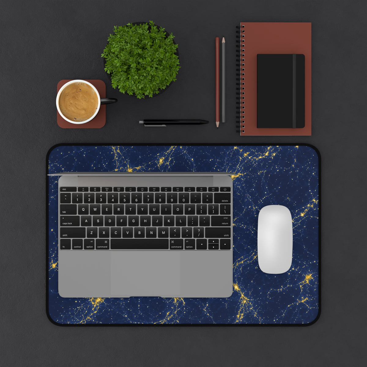 Neon Mycelium - Mustard Navy Desk Mat