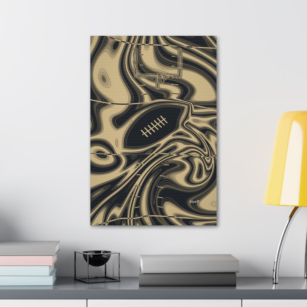 Old Gold & Black Trippy Football Glossy Canvas