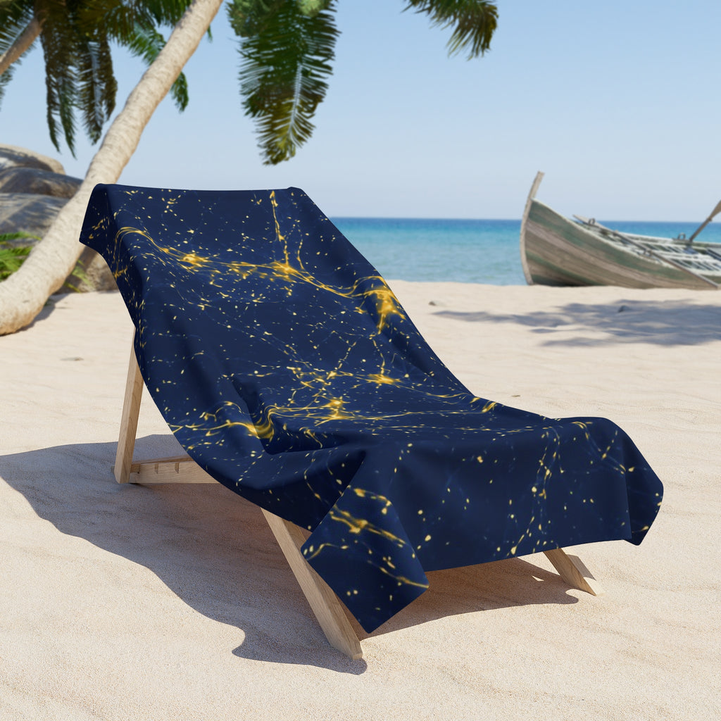 Neon Mycelium - Mustard Navy Beach Towel