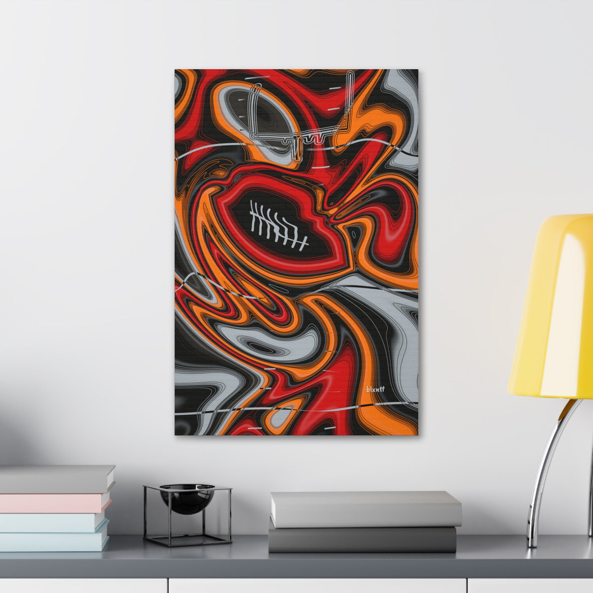 Red, Orange & Pewter Trippy Football Glossy Canvas