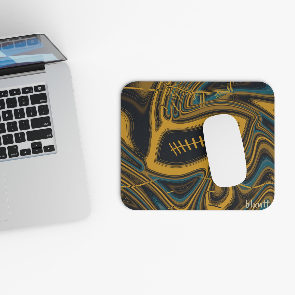 Black, Gold & Teal Trippy Football Mouse Pad