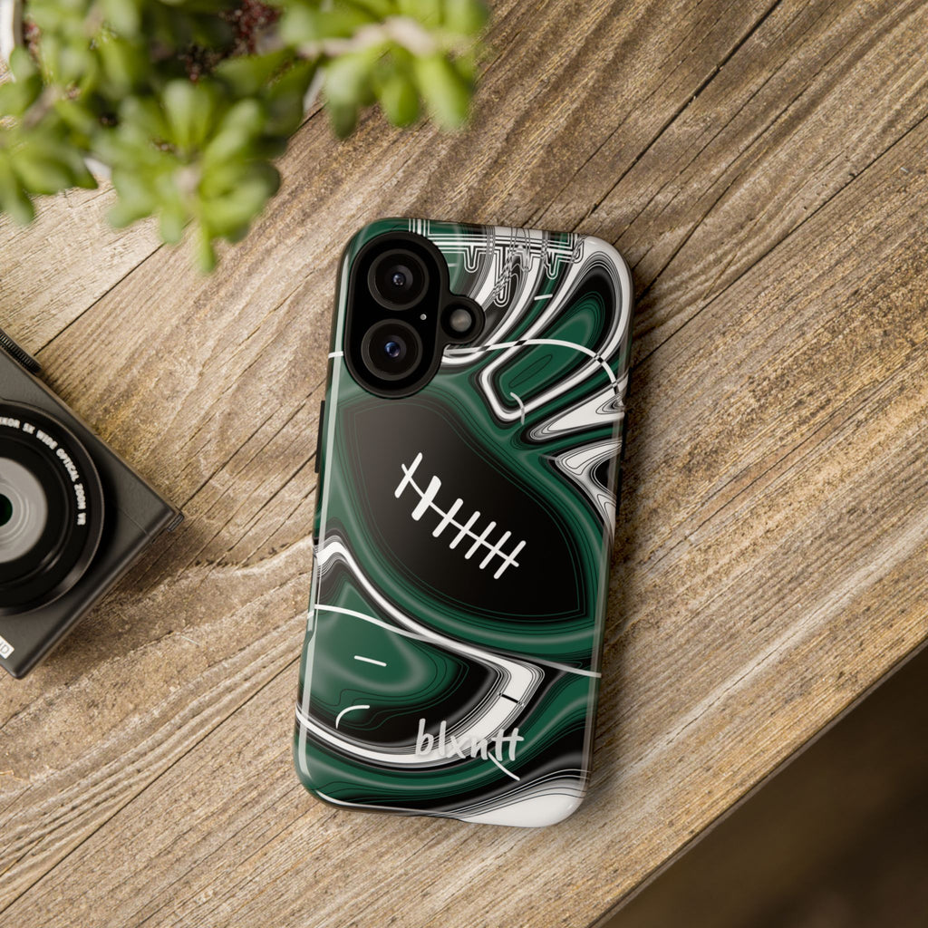 Hunter Green & White Trippy Football Phone Case