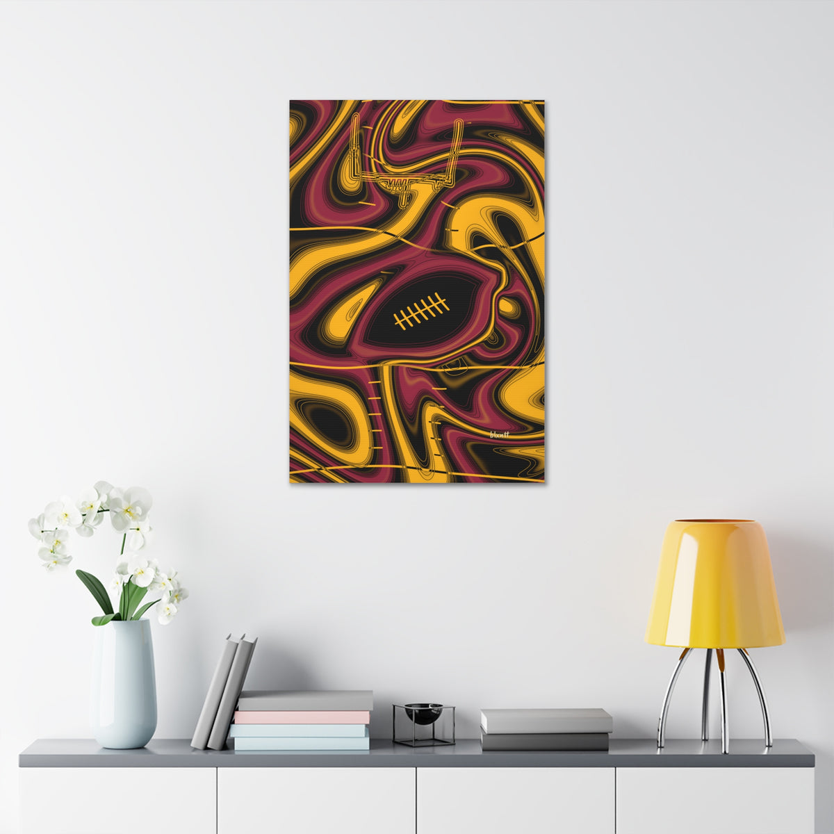 Cardinal Red, Black & Gold Trippy Football Glossy Canvas