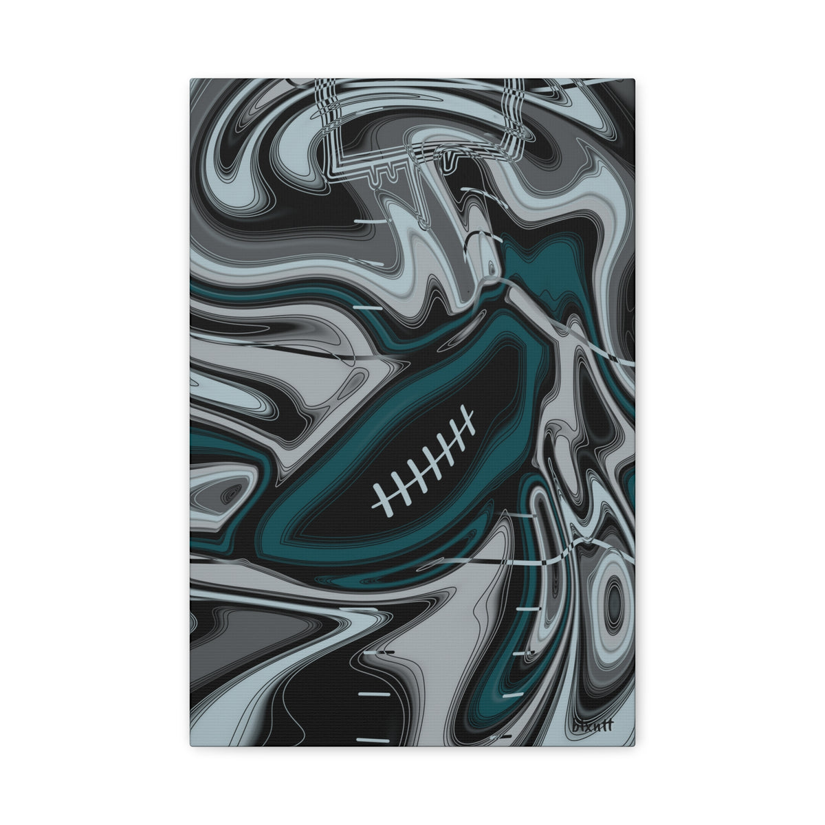 Midnight Green & Silver Trippy Football Canvas