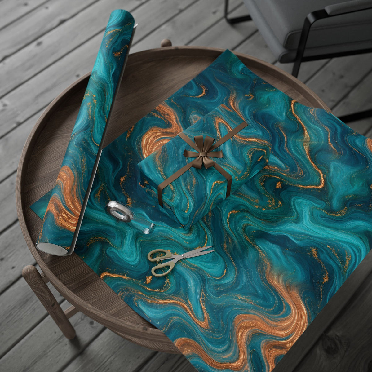 Turquoise & Copper Marble Wrapping Paper