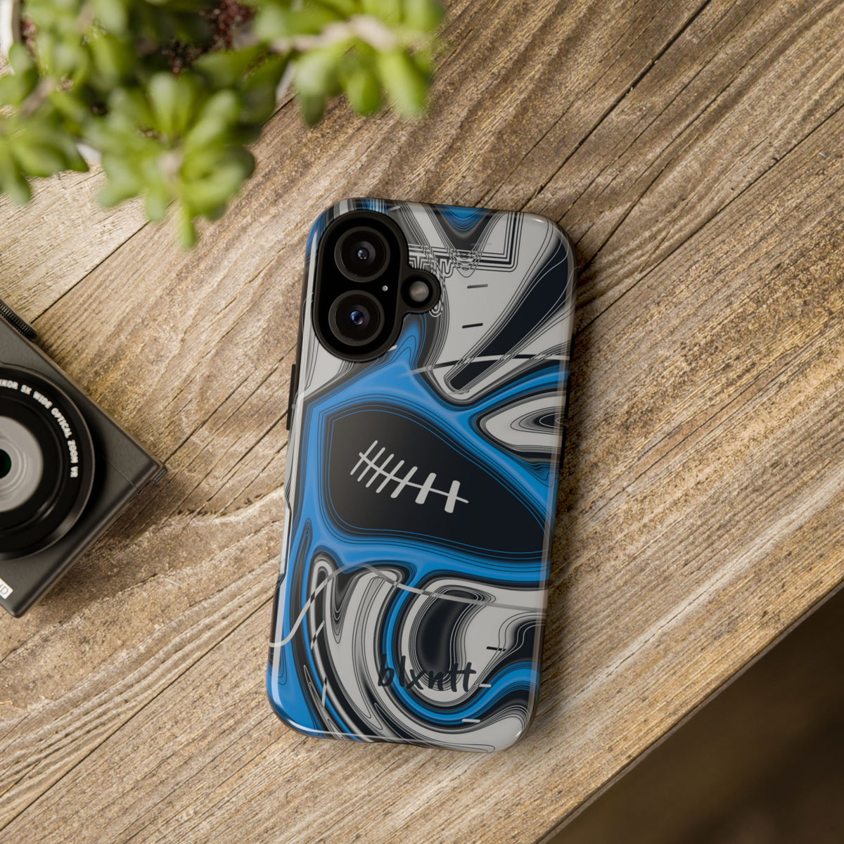 Sky Blue, Black & Silver Trippy Football Phone Case