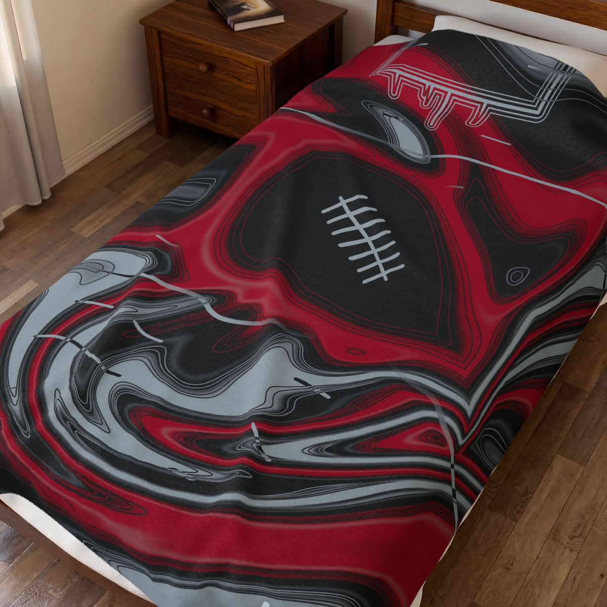 Red, Black & Silver Trippy Football Blanket
