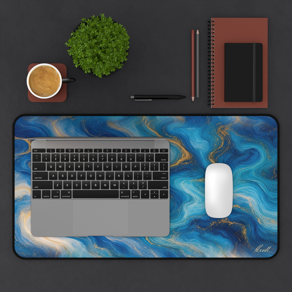 Ocean Blue Marble Desk Mat
