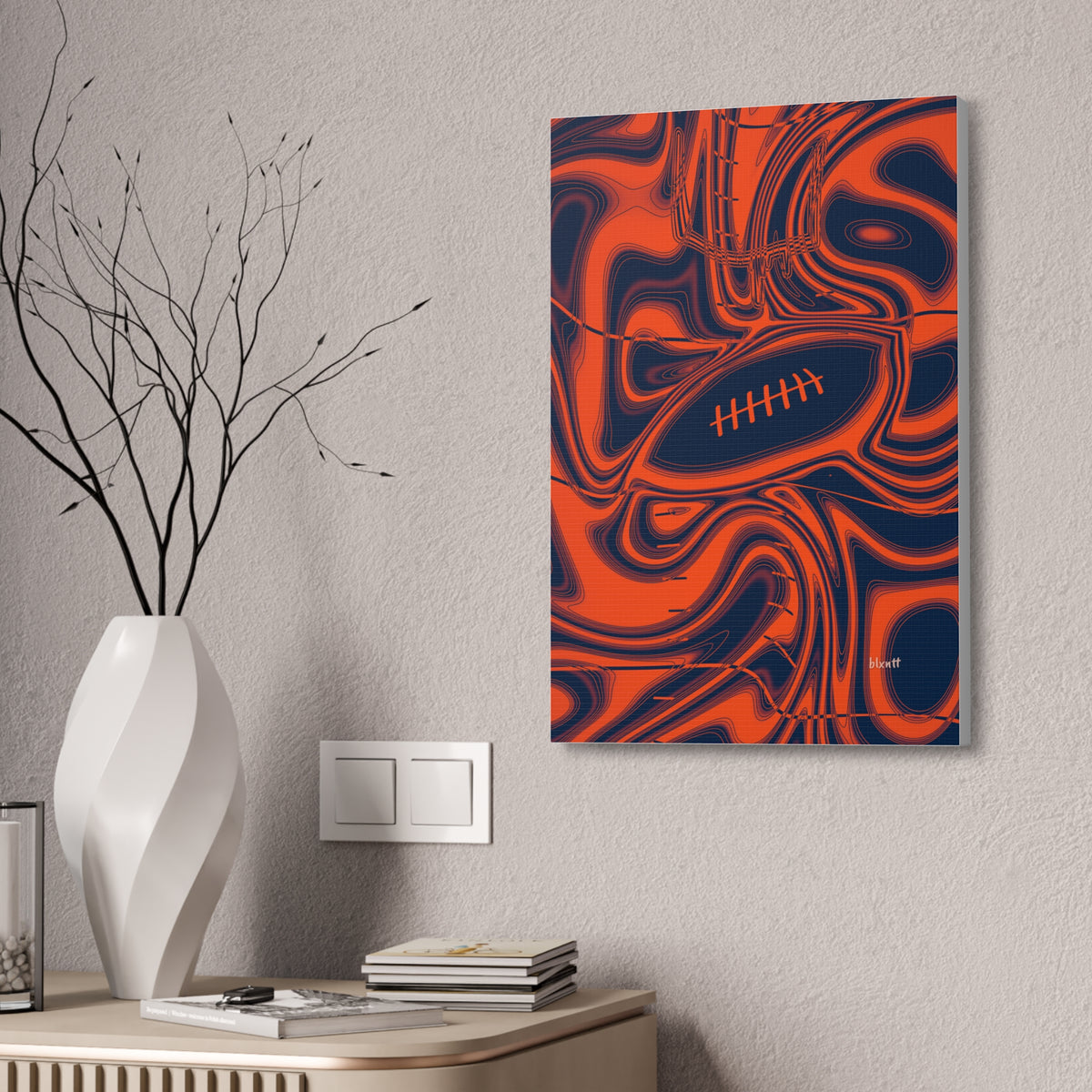 Orange & Navy Trippy Football Glossy Canvas