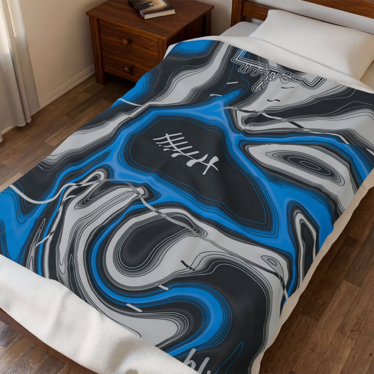 Sky Blue, Black & Silver Trippy Football Blanket