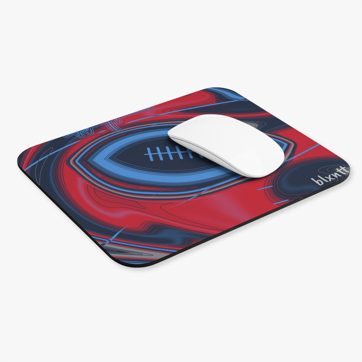 Navy, Light Blue & Red Trippy Football Mouse Pad
