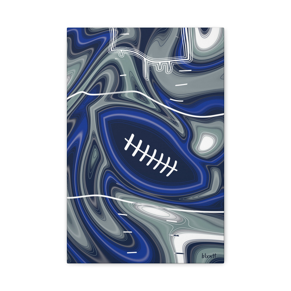Royal Blue, Navy & Silver Trippy Football Canvas