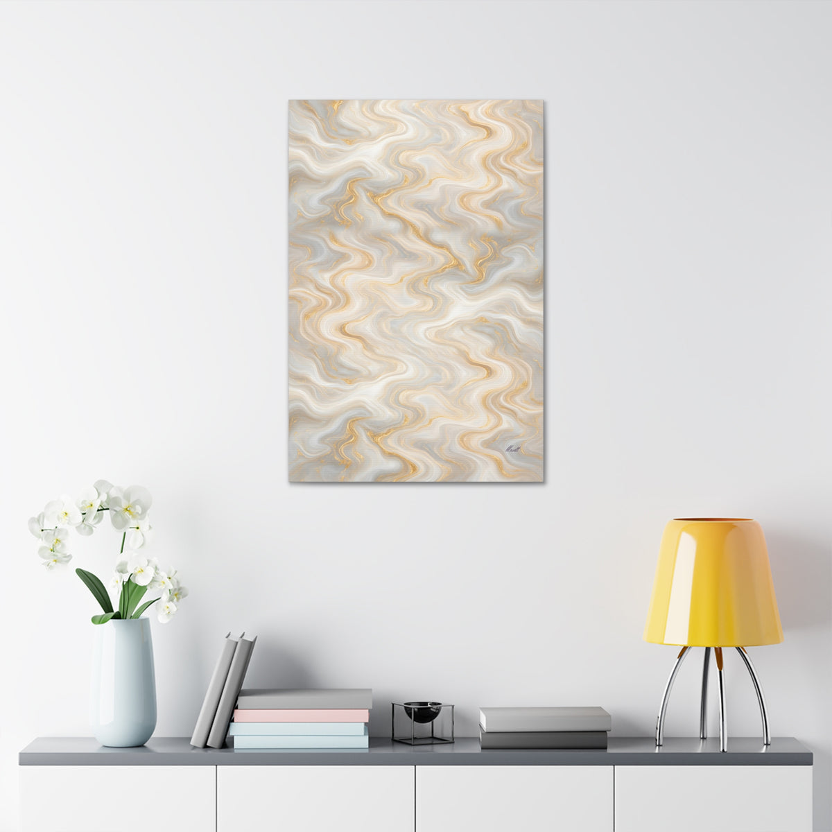 White & Gold Marble Glossy Canvas