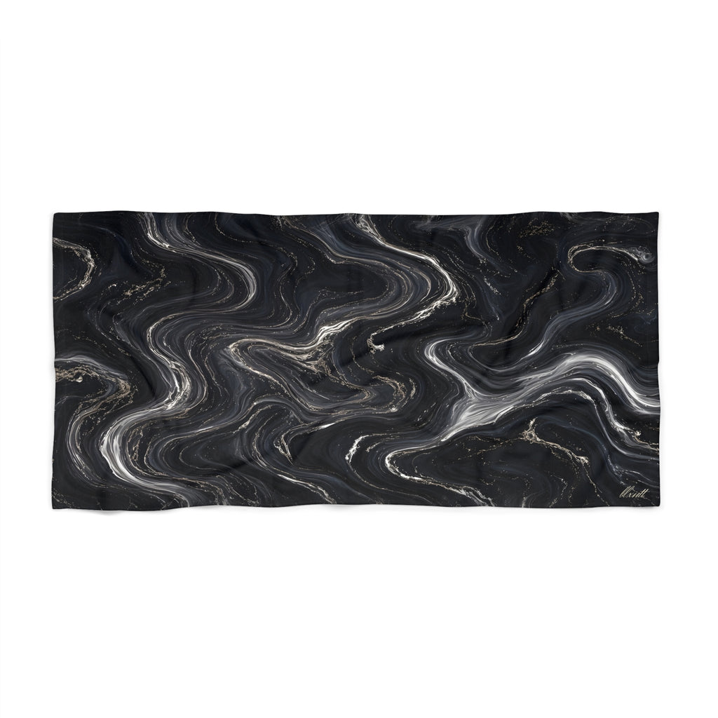 Black & Silver Marble Beach Towel