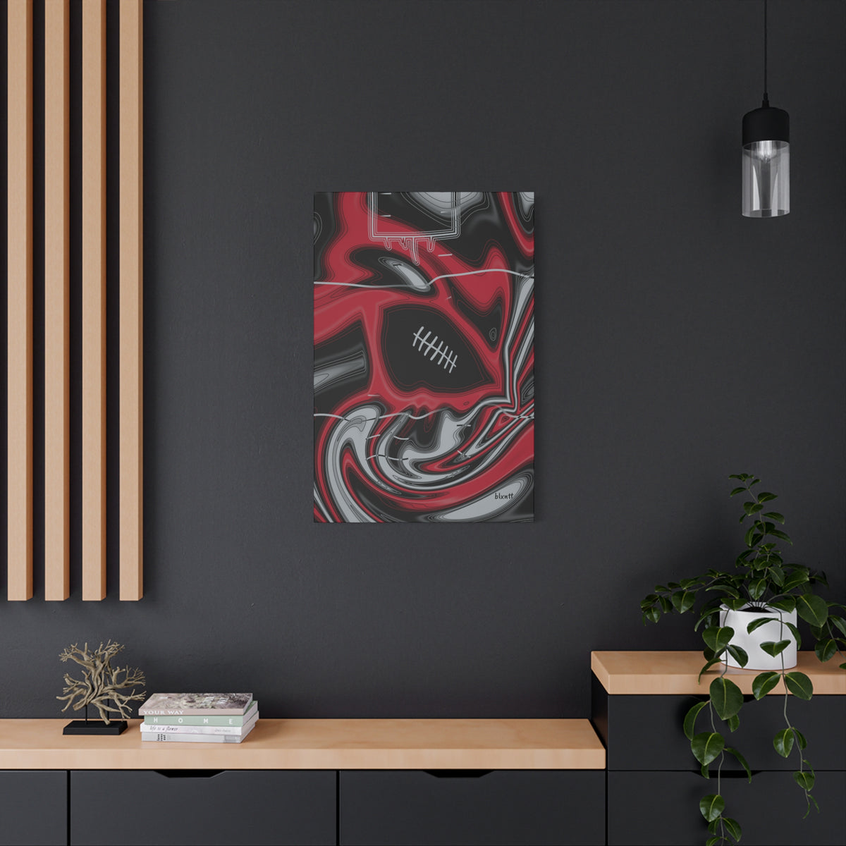 Red, Black & Silver Trippy Football Canvas