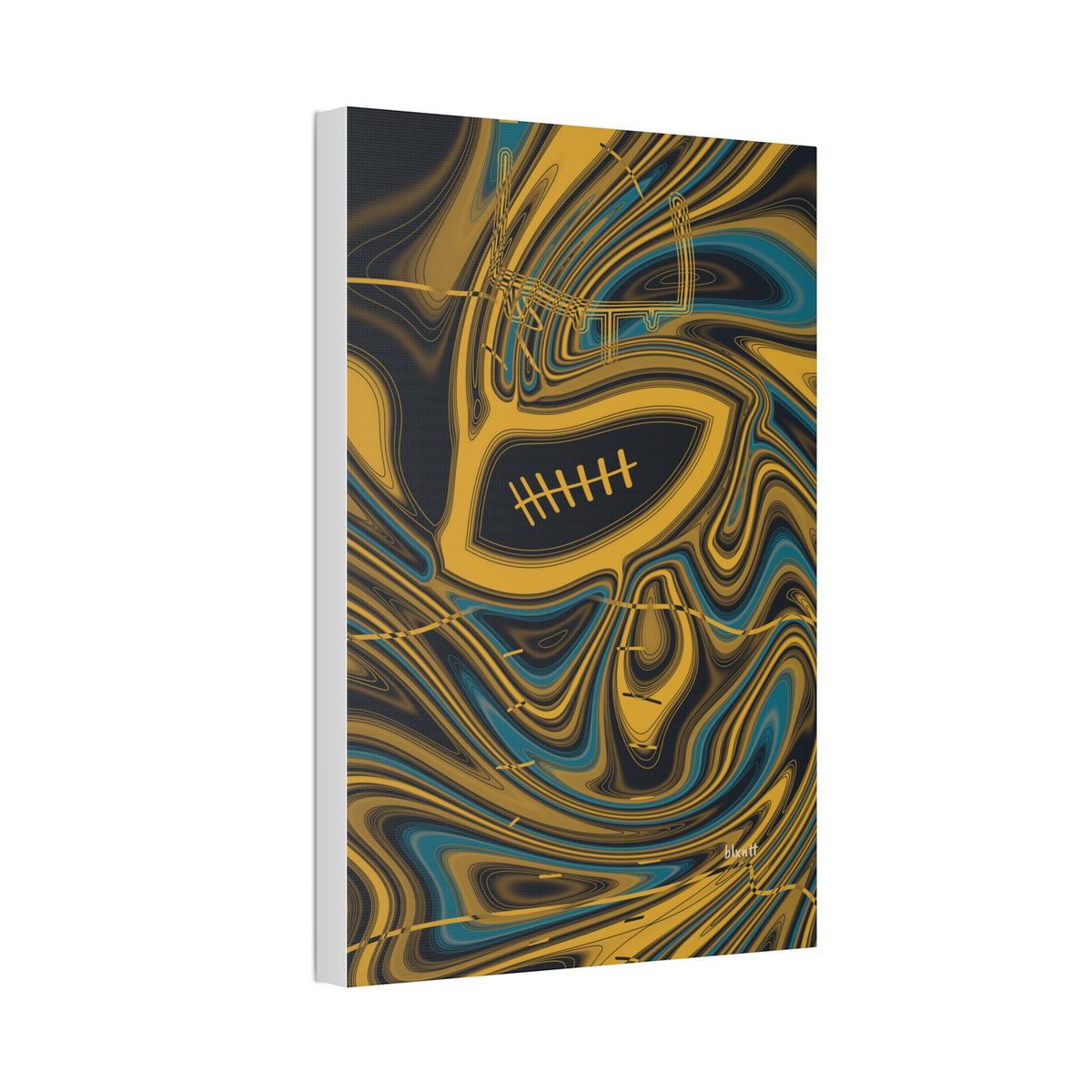 Black, Gold & Teal Trippy Football Glossy Canvas