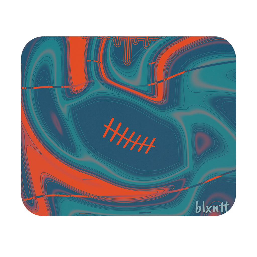 Aqua & Orange Trippy Football Mouse Pad