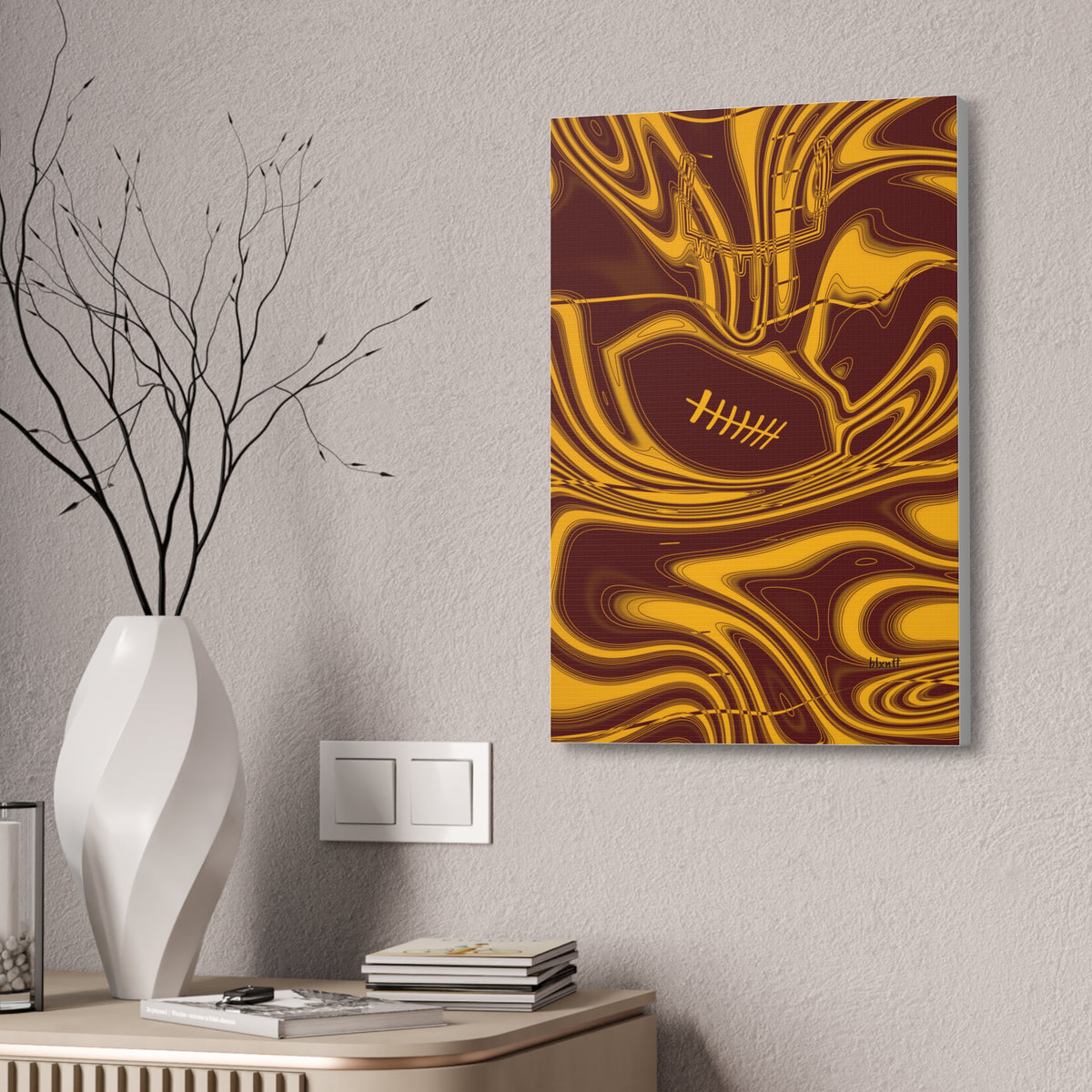 Burgundy & Gold Trippy Football Glossy Canvas