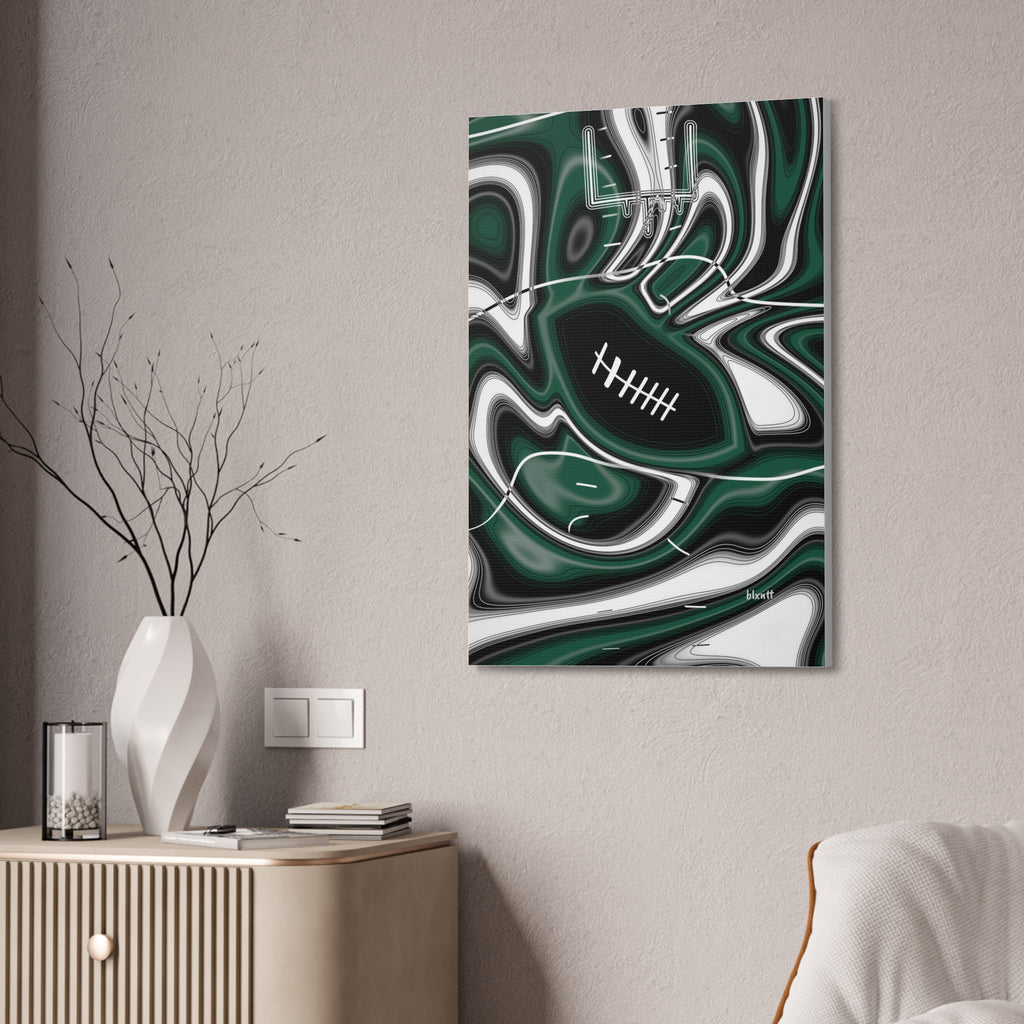Hunter Green & White Trippy Football Glossy Canvas