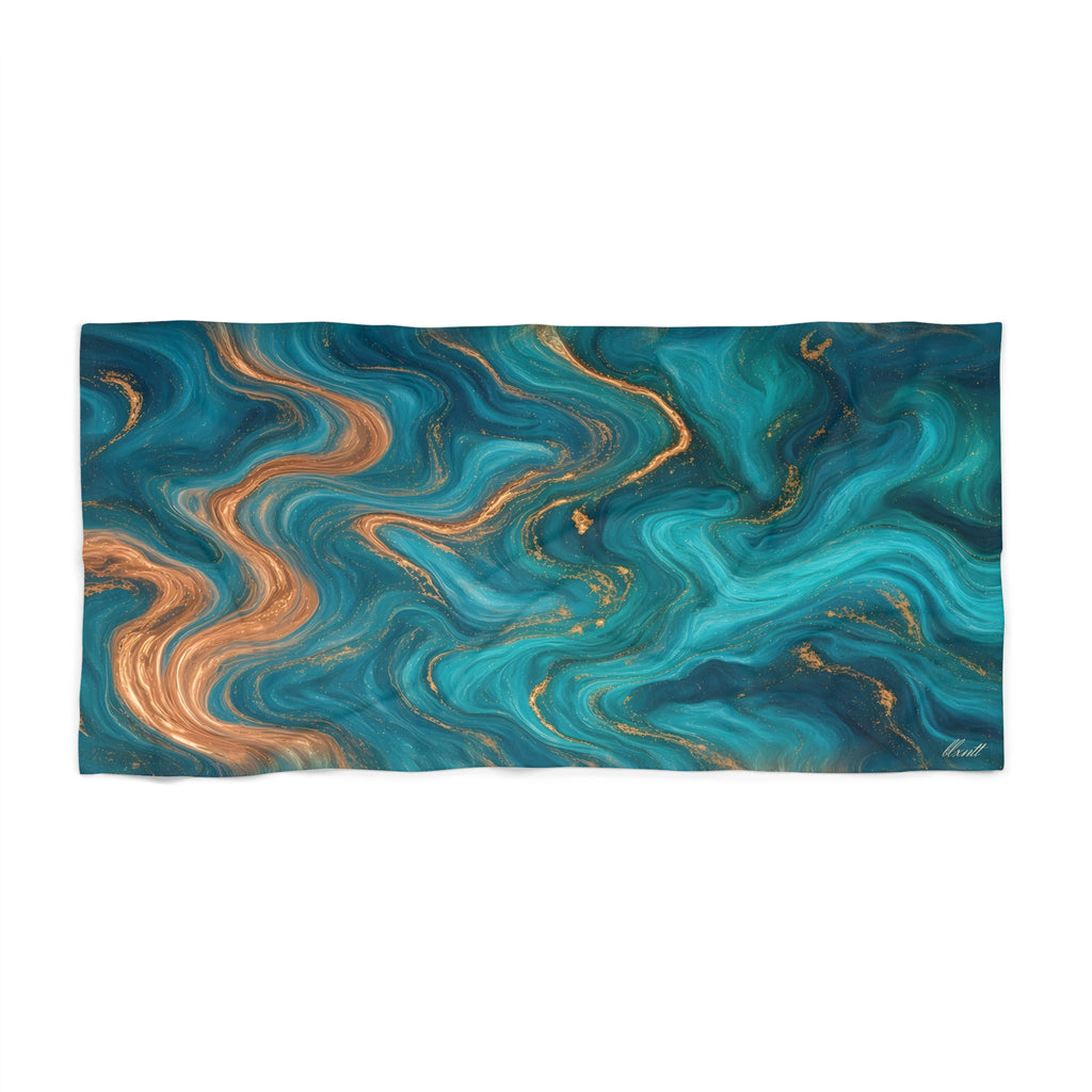 Turquoise & Copper Marble Beach Towel