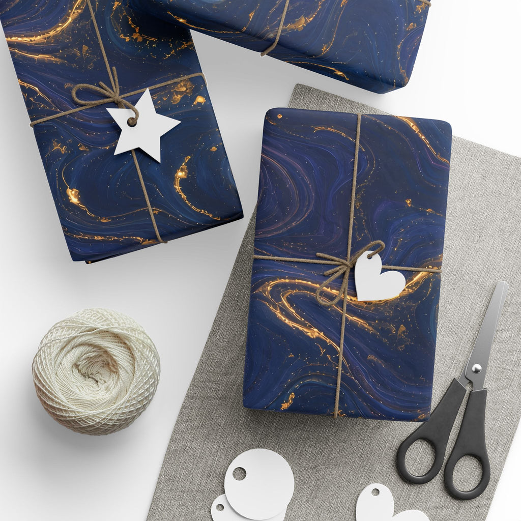 Navy & Gold Marble Wrapping Paper