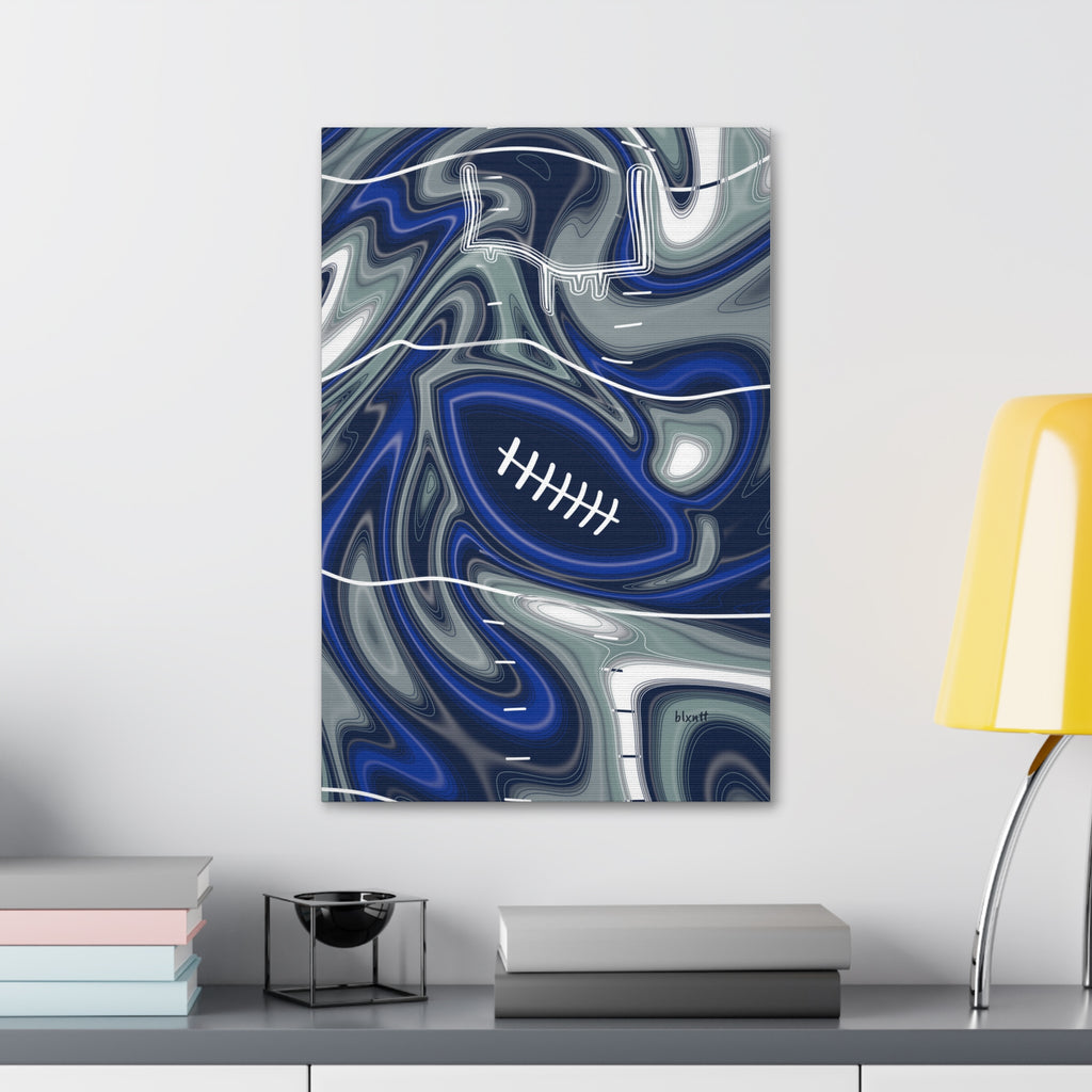 Royal Blue, Navy & Silver Trippy Football Glossy Canvas