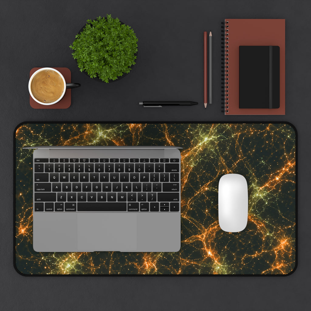 Neon Mycelium - Electric Tangerine Teal Desk Mat