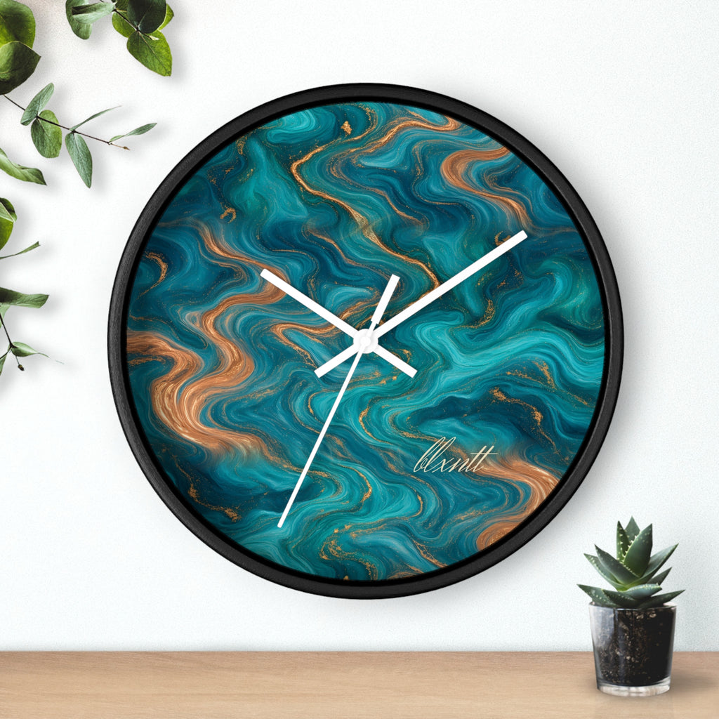 Turquoise & Copper Marble Wall Clock