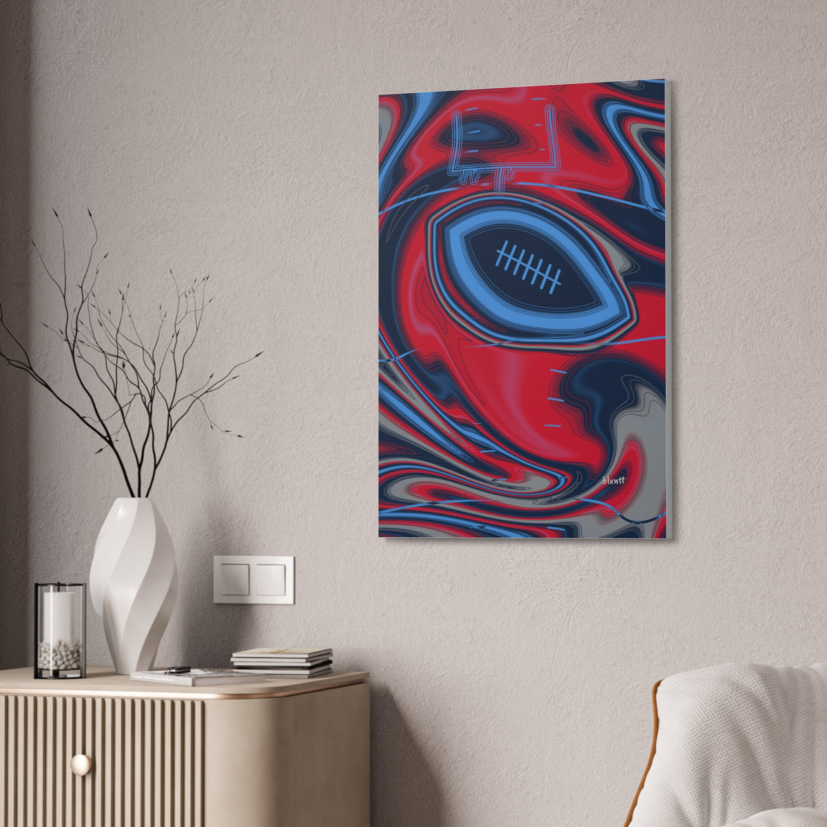 Navy, Light Blue & Red Trippy Football Glossy Canvas