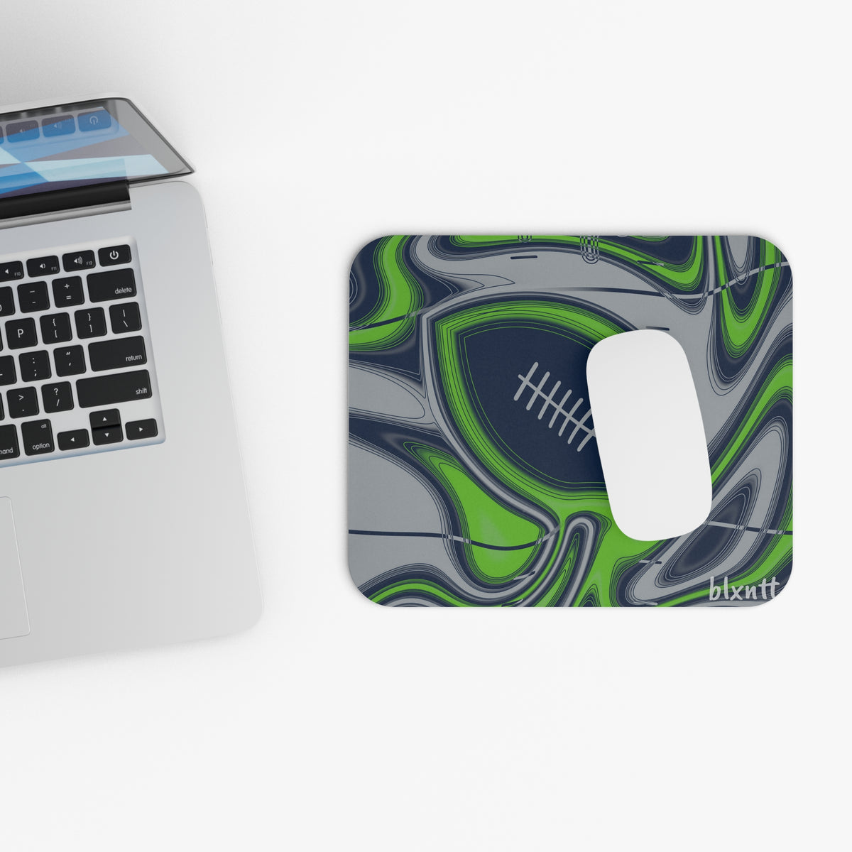 Navy & Neon Green Trippy Football Mouse Pad
