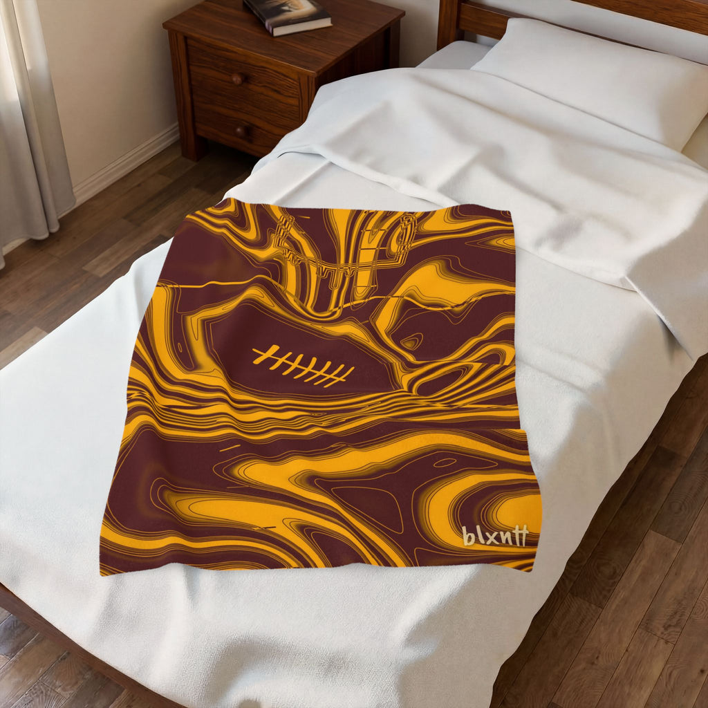 Burgundy & Gold Trippy Football Blanket