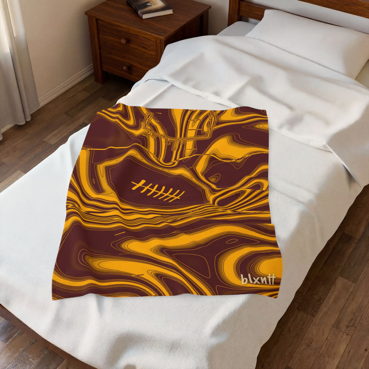 Burgundy & Gold Trippy Football Blanket