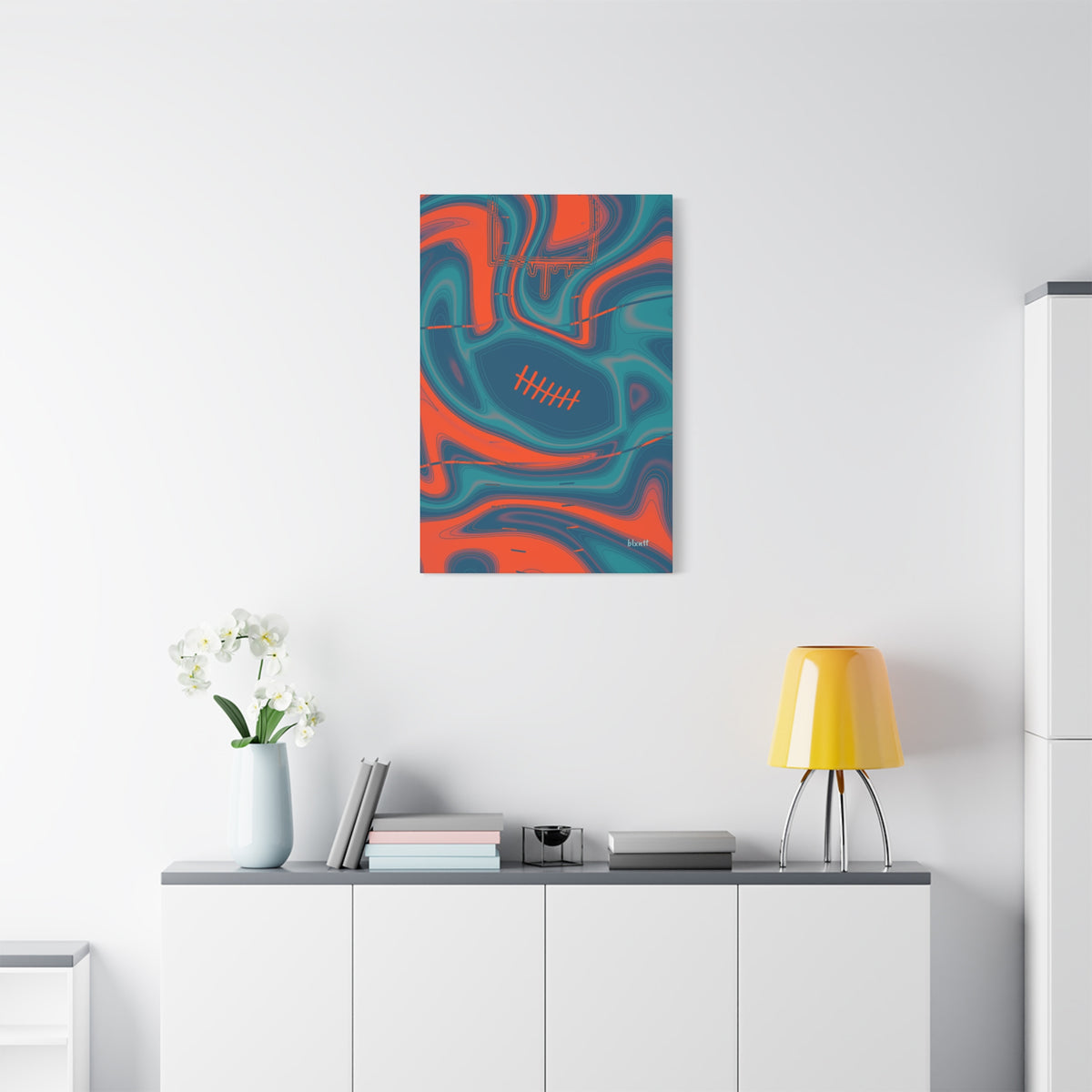 Aqua & Orange Trippy Football Canvas